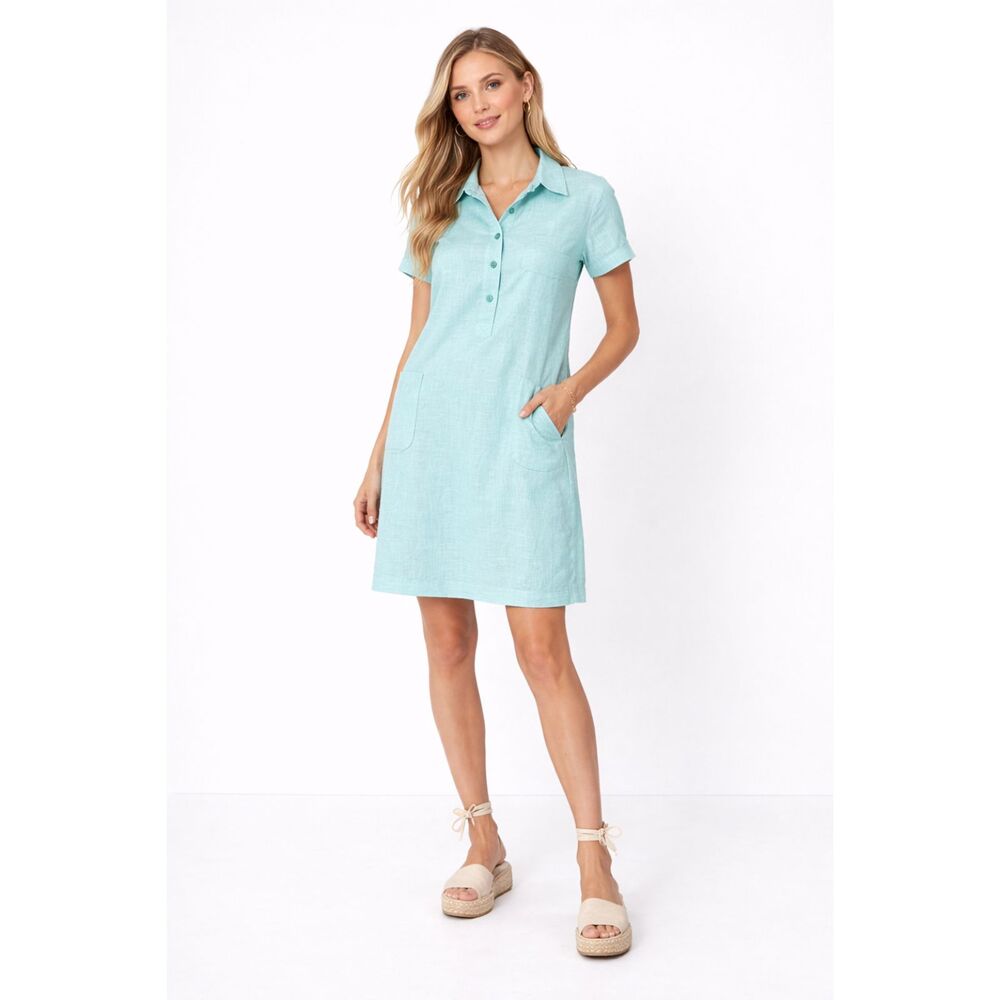 Leggiadro Linen Blend Shirt Dress Women's Size 6 Blue Casual Minimalist